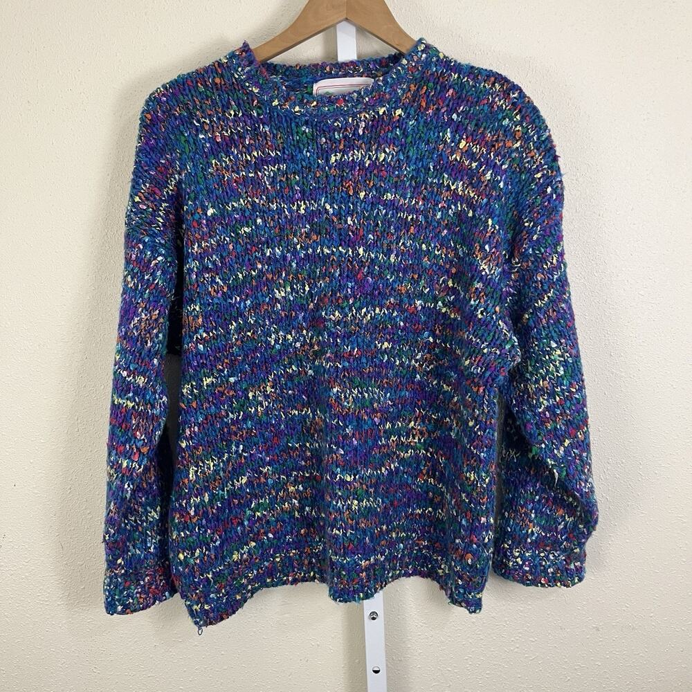 Organically Grown Vintage Confetti Knit Sweater Womens Medium Chunky Mock Neck